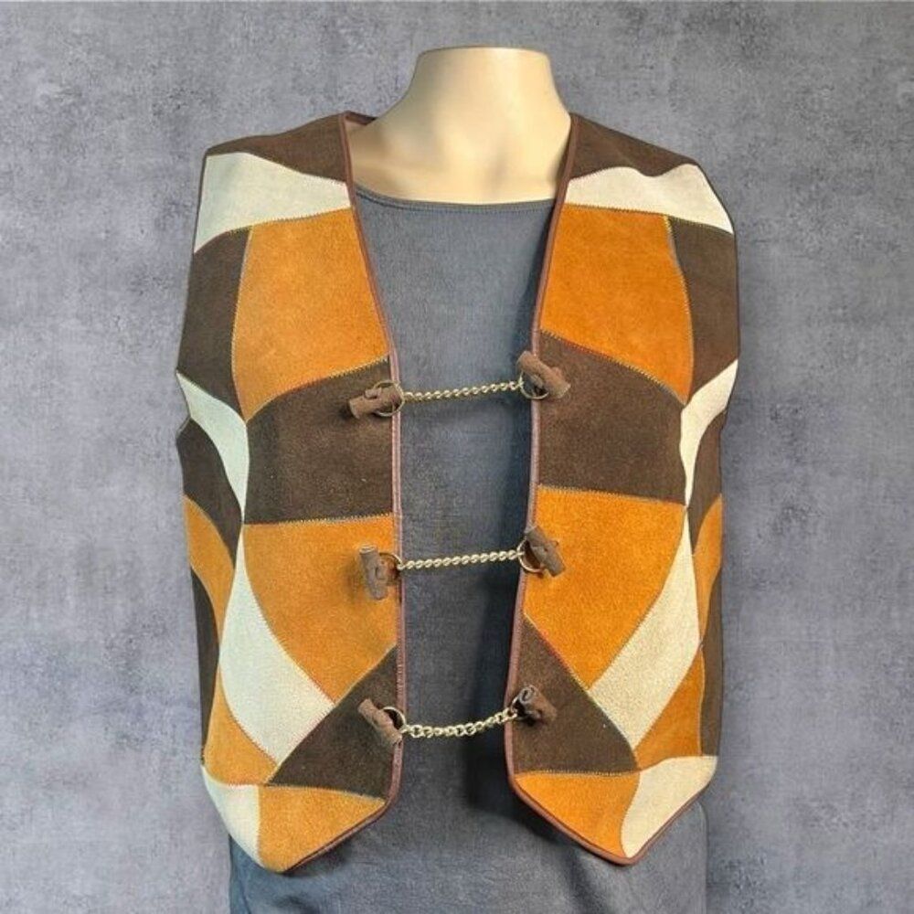Handmade Vintage Geometric Suede  Vest With Toggles & Chain Closure